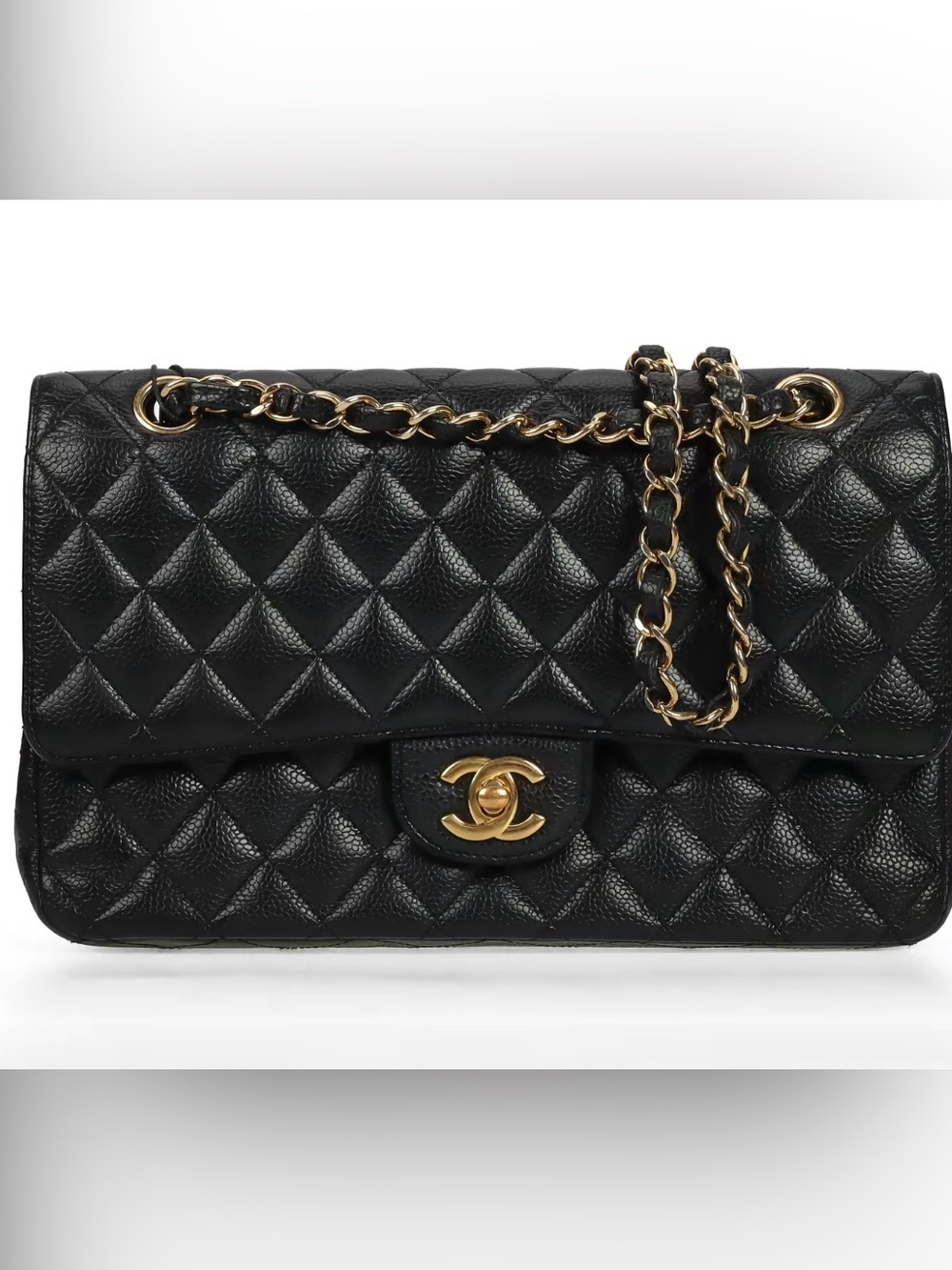 CHANEL Medium Classic Double Flap Black Caviar GHW - Full Set + Entrupy COA